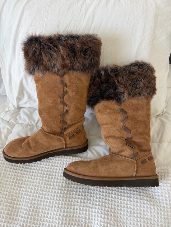 UGG Shoes - UGG Chestnut Suede Tall Faux-Fur Cuff Winter Boots